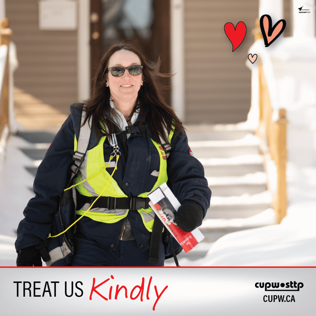 cupw's tweet photo. Postal workers are out every day ensuring Canadians receive their goods and services, please follow social distancing guidelines and help them stay healthy. #covid19 #flattenthecurve #canlab https://t.co/cZZVJw061P