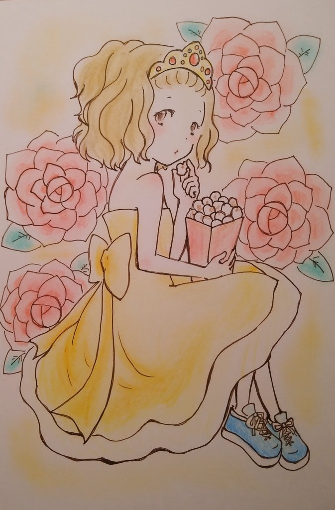 Seina 美女と野獣 のお城がランドに出来たそうですね 閉園寂しい ランドでドレス来て でもスニーカーでポップコーンとかチュロス食べてるお姫様が可愛いです 早くランド行きたいね イラスト好きさんと繋がりたい 絵柄が好みって人にフォローされ