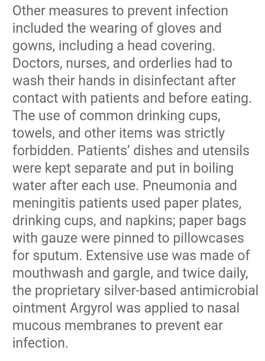 Infection Control Practices and Therapy is interesting: Lots of gargles,mouth swashes https://brooklinehistory.blogspot.com/2009/06/brookine-in-flu-pandemic-of-1918-19.html