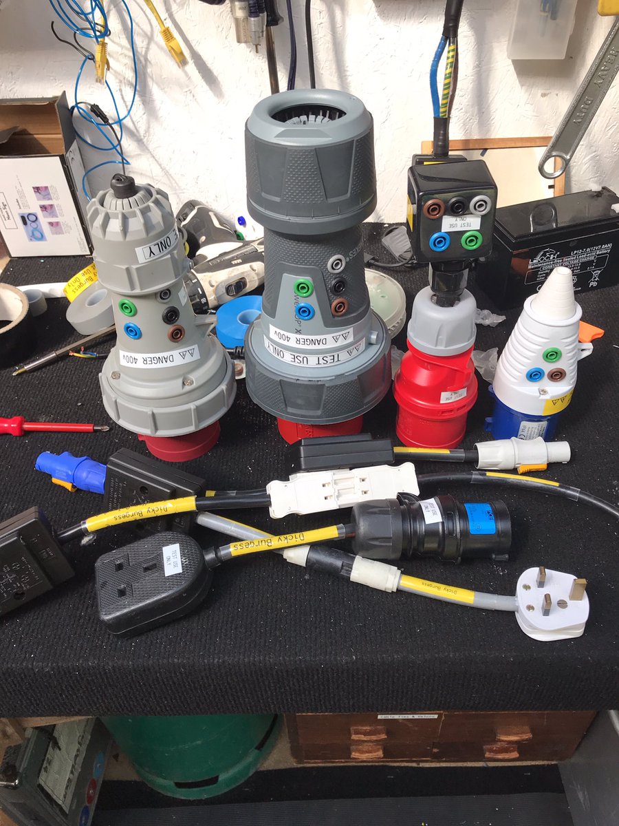 dicky_burgess's tweet photo. Just giving my #bs7909 testing adaptors a bit of TLC during this downtime. Get in touch if you need any #adaptors made to make your testing of #ceeform outlets easier! #electrician #bs7671 #events #eventprofs https://t.co/st8WFvI96I
