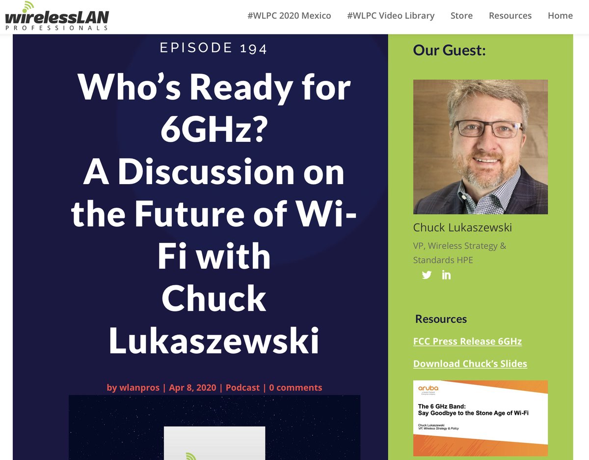 FCC’s announcements on 6GHz spectrum constitutes one of the biggest changes to Wi-Fi in 20 years!

Listen in as we discuss the ramifications of 6GHz for Wireless LANs with @RF_Chuck.

wlanprofessionals.com/194