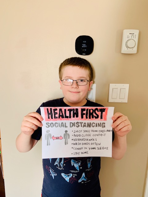 StJudesING's tweet photo. Our Navigators in Ms Neu's grade 4 class are embracing the #continuationoflearning and spreading the message of safety and #socialdistancing. Way to go!! @LDCSB @KellyHolbrough https://t.co/cFXms9bhTQ