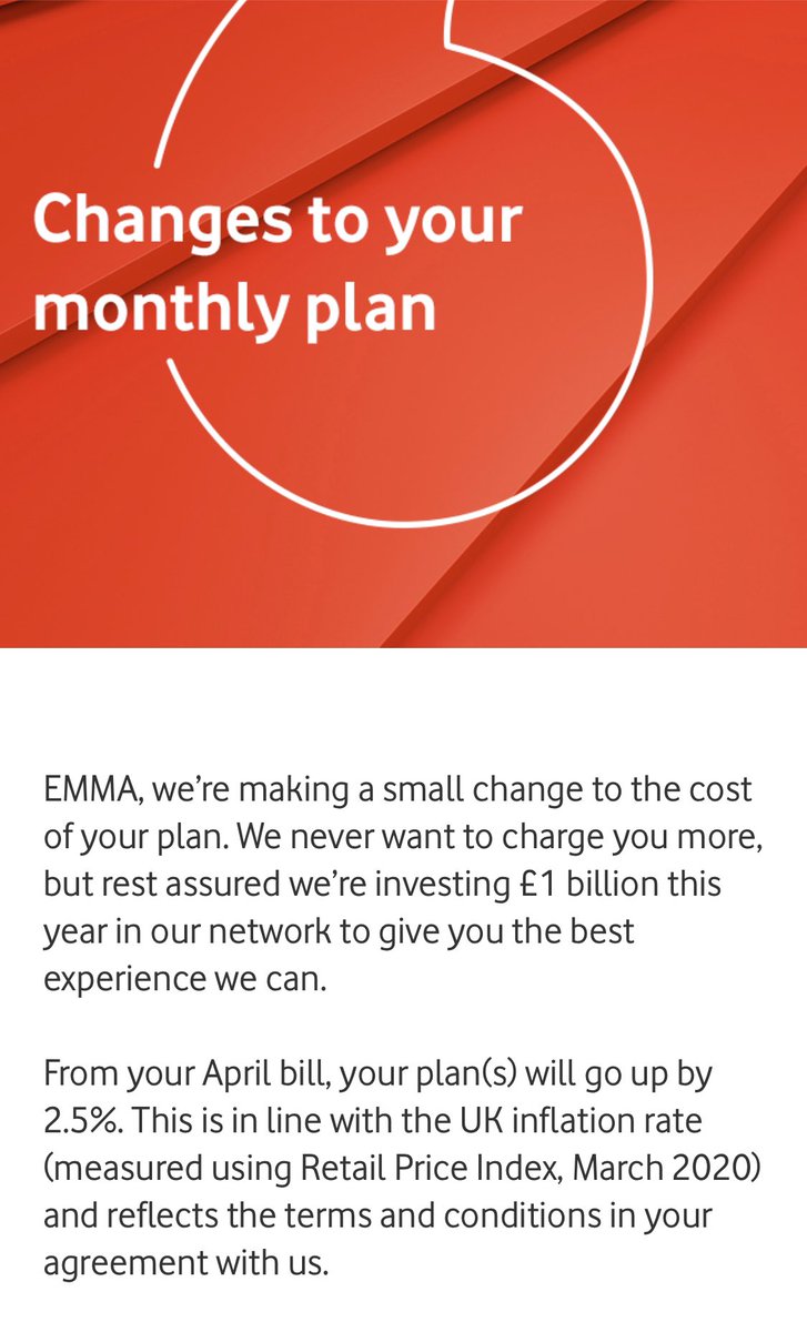 EmmaSquires92's tweet photo. Wow. I get it's that time of the year when inflation kicks in but come on Vodafone...sense the tone. You could of put this off a few months for the sake of your customers...🤦‍♀️ https://t.co/O7bkhM1Blr