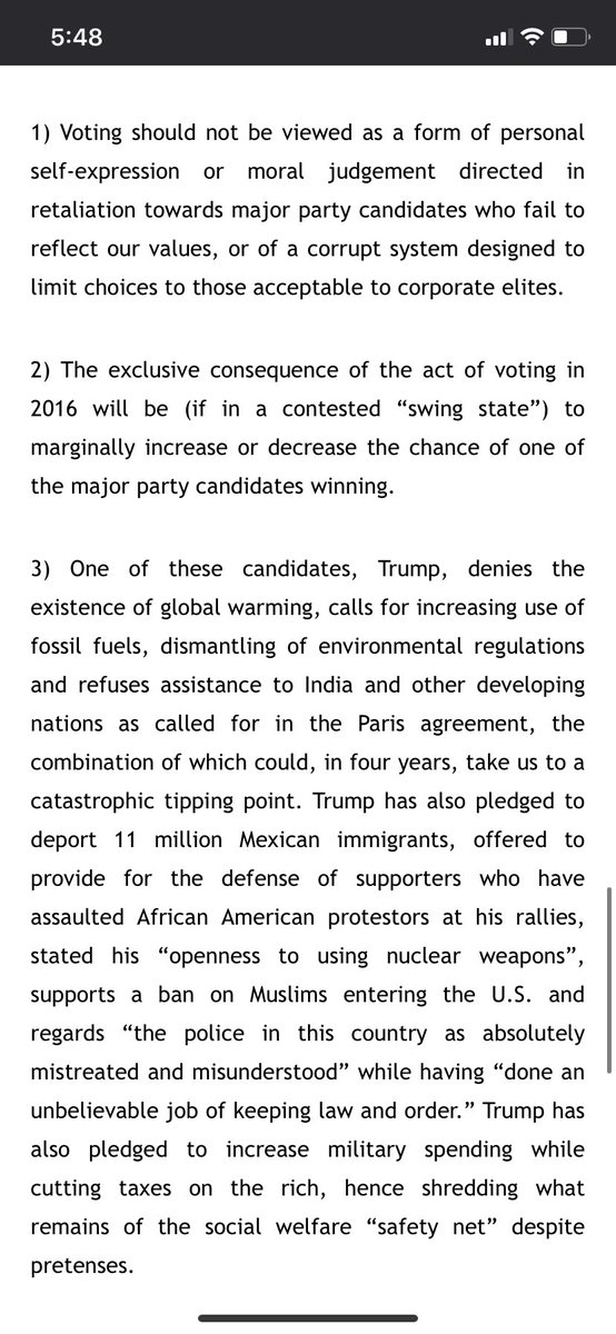 I didn't see this during the last election, but apparently it made its way around. It does a much better job putting to words why we should vote for Biden (or Clinton in the case of this piece). An Eight Point Brief for LEV (Lesser Evil Voting).  https://chomsky.info/an-eight-point-brief-for-lev-lesser-evil-voting/