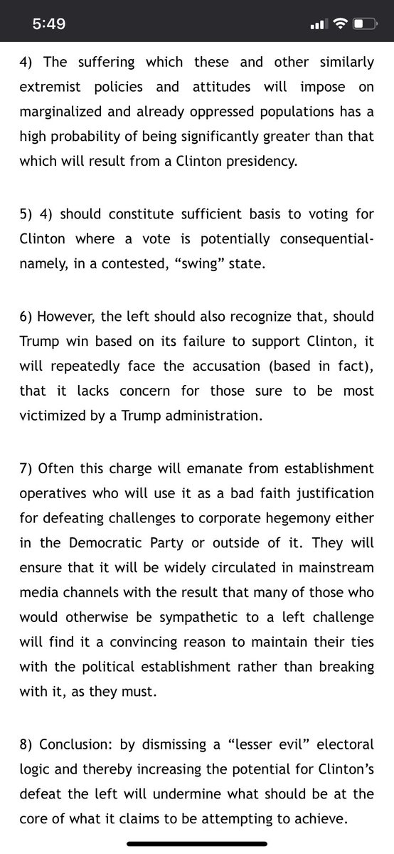 I didn't see this during the last election, but apparently it made its way around. It does a much better job putting to words why we should vote for Biden (or Clinton in the case of this piece). An Eight Point Brief for LEV (Lesser Evil Voting).  https://chomsky.info/an-eight-point-brief-for-lev-lesser-evil-voting/