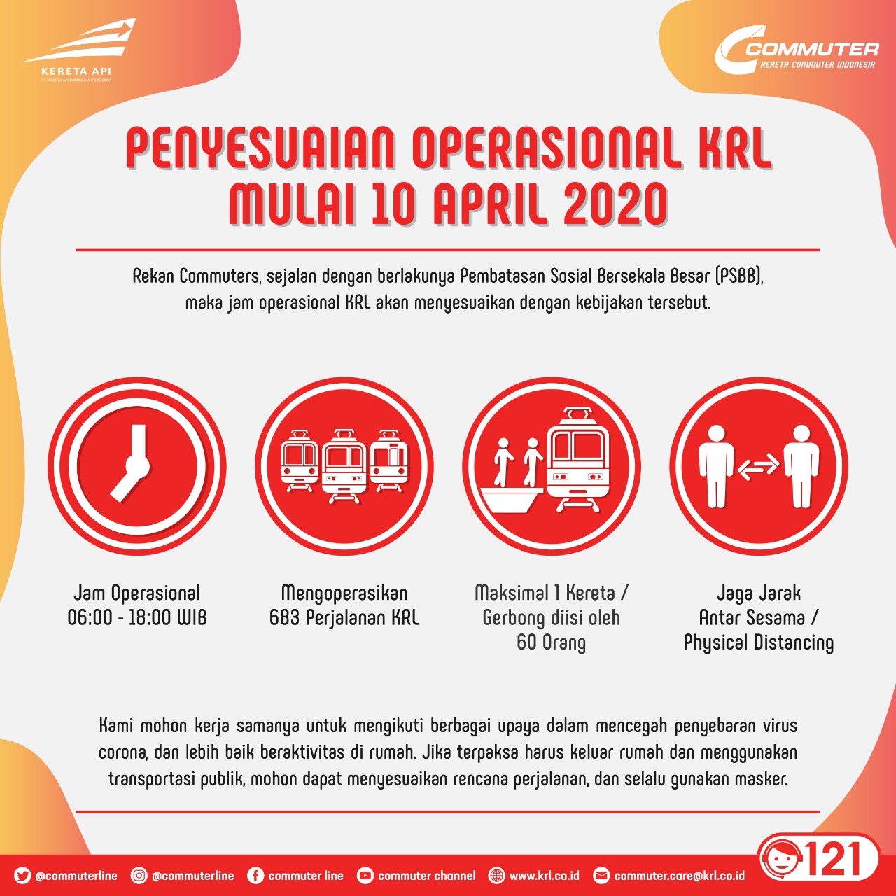Kai Muter On Twitter Rekanmuters Pembatasan Sosial Berskala Besar Psbb Di Wilayah Dki Jakarta Berlaku Efektif Mulai 10 April 2020 Pt Kci Akan Menyesuaikan Waktu Operasional Krl Muter Line Menjadi Pukul 06 00 18 00 Kai Muter On Twitter Rekanmuters Pembatasan Sosial Berskala Besar Psbb Di Wilayah Dki Jakarta Berlaku Efektif Mulai 10 April 2020 Pt Kci Akan Menyesuaikan Waktu Operasional Krl Muter Line Menjadi Pukul 06 00 18 00