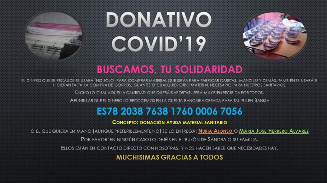 Es una lucha de todos, y nosotros no queríamos quedarnos atrás. Nos hemos sumado a la colaboración para comprar material que permita fabricar equipos de protección para nuestros sanitarios. 
Una gran iniciativa a la que os animamos a sumaros. ¡Enhorabuena a las promotoras! 💪👏