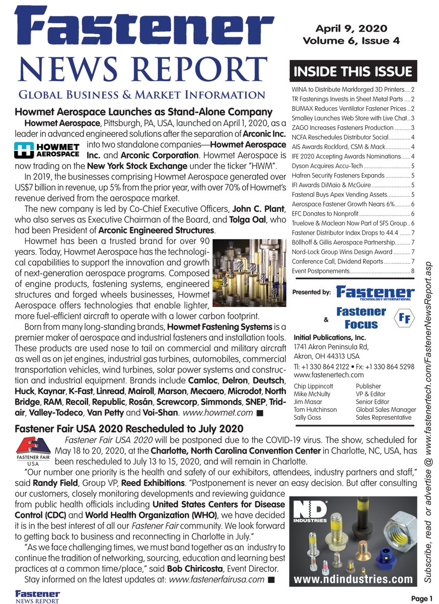 The April 9 Flipbook Edition of FTI's Fastener News Report is online at online.pubhtml5.com/ksyg/eucg/. Newsletter details are available at fastenertech.com/fastenernewsre…