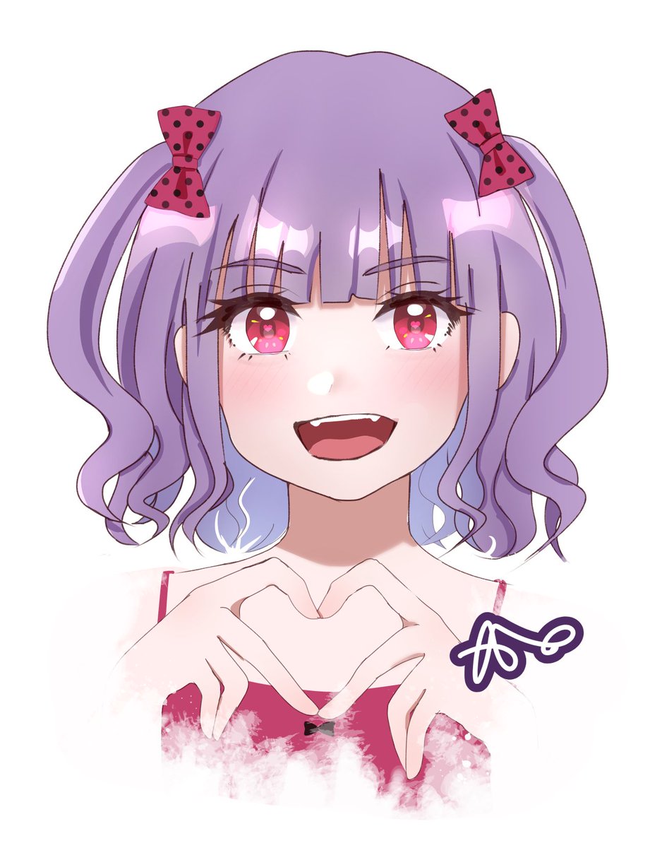 1girl solo heart hands smile bow purple hair heart  illustration images