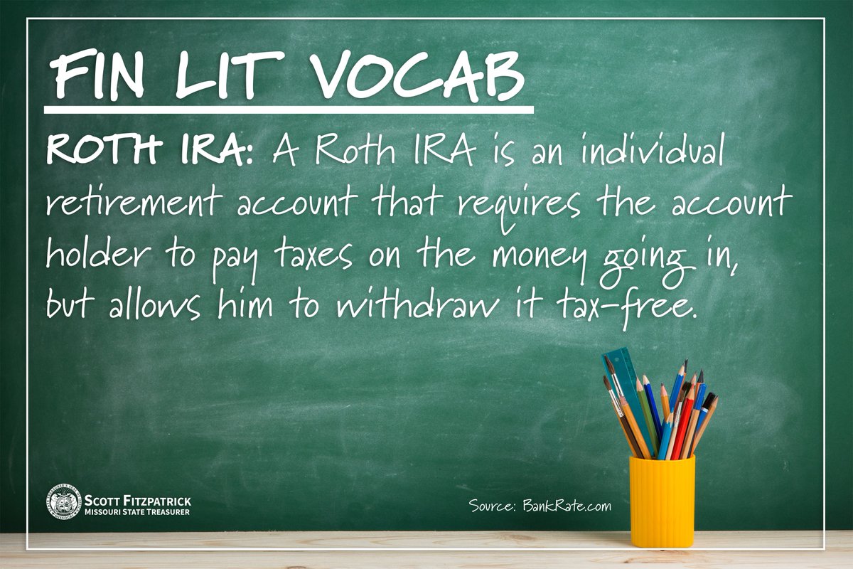 MOTreasurer's tweet photo. VOCAB LESSON: According to a @NMFinancial study, 46% of Americans don’t know how much $$$ they have saved for retirement. Learn the terms below—and then start thinking about how you’ll prepare for retirement. #FinancialLiteracyMonth https://t.co/MbEVxnEibL