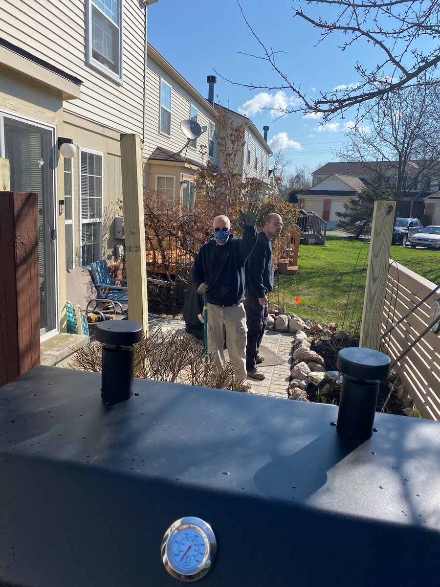 SealsMichelle's tweet photo. R&amp;D Enterprises are blatantly defying the stay at home order.  They are within 6 feet of us.  I live in a condo and smell cigarettes coming in my window... will it be corona or cigarettes that will kill us?  I know people have got to work, but isn't life worth more? @GovWhitmer https://t.co/ekpeCa4DVJ