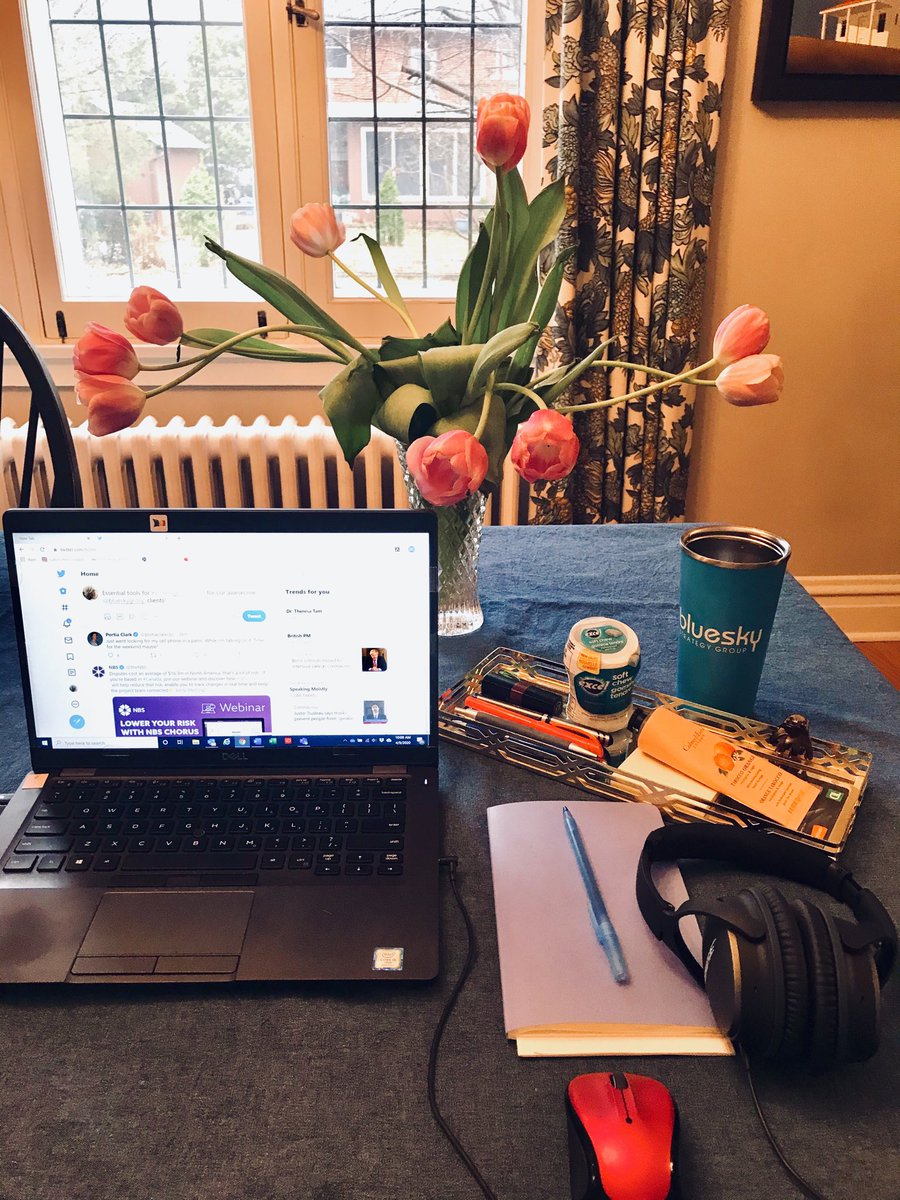 Essential tools for #workingfromhome for awesome ⁦@blueskygroup⁩ clients. I spy ⁦@moleskine⁩ ⁦@Bose⁩ ⁦@BobbiBrown⁩ ⁦@ExcelGumCA⁩ ⁦@PostitCanada⁩ ⁦@Visa⁩ #CrabtreeandEvelyn +  mandatory#hairclip! What’s on your desk? #cdnpoli #wfh #covid