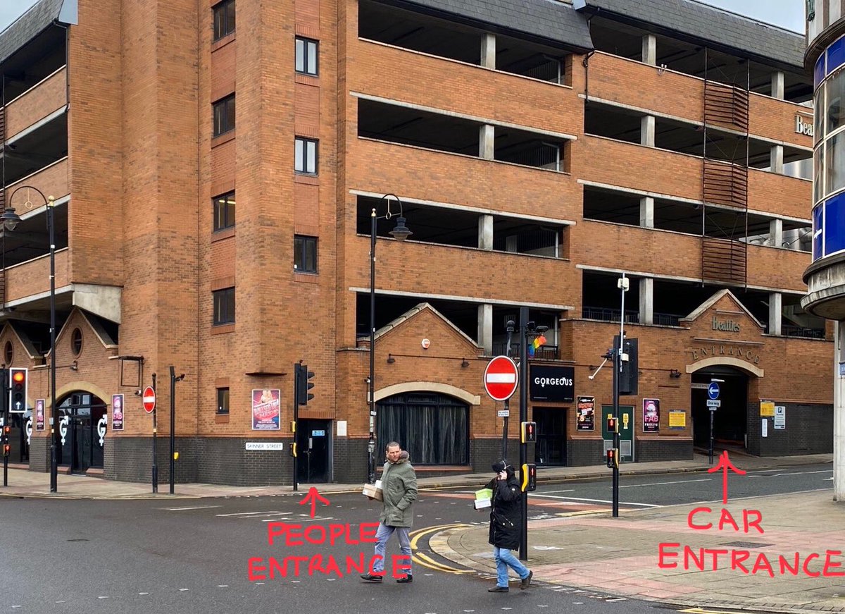 There’s a raising in priority of the vehicle entrance over the people entrance signifying which has been considered the higher status in this building design.