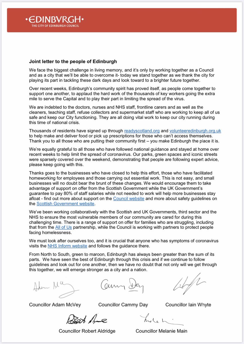 adamnolsmcvey's tweet photo. Edinburgh’s political leaders are united in fight against coronavirus.
I’m standing together with colleagues @cllrcammyday @CllrWhyte @melaniemain &amp; Cllr Robert Aldridge to thank people for what they’re doing now &amp; looking ahead to better days. https://t.co/nTj9fEK1Yi https://t.co/RPJG4CsK4W