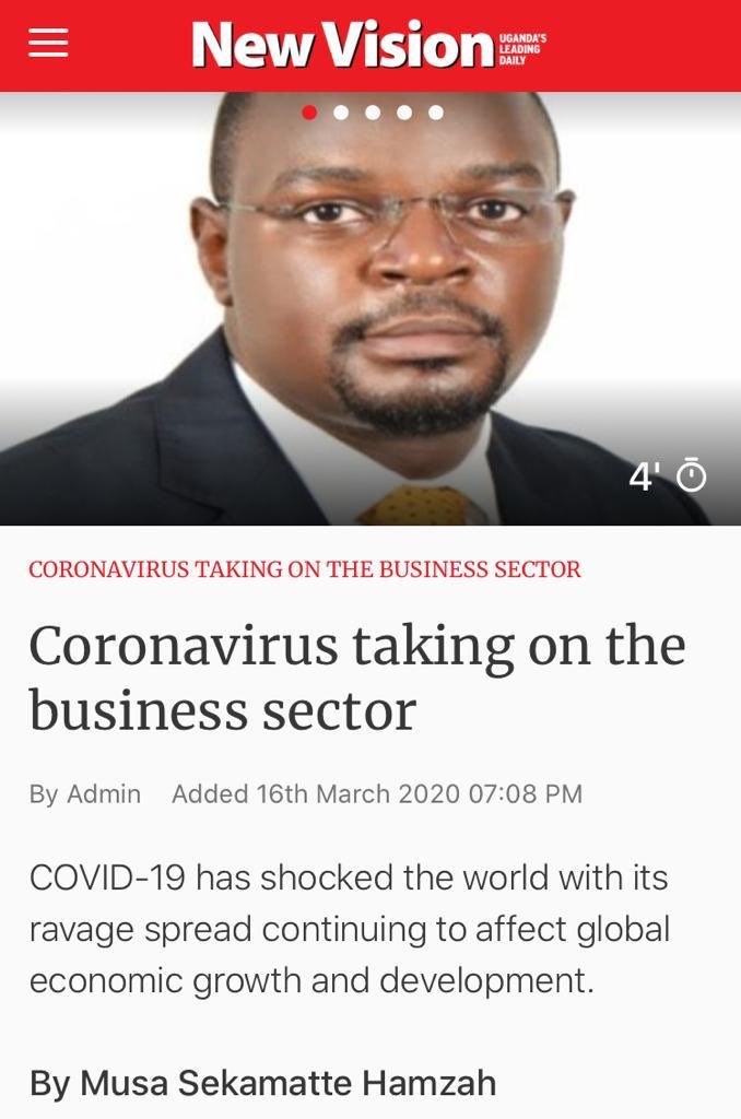 My article dated 16/3/20 I called upon PRIVATE/ BUSINESS sector to the COVID-19 fight, Ur excellency <a href="/KagutaMuseveni/">Yoweri K Museveni</a> thank u for doing the same. <a href="/rkabushenga/">Snr. Cde. Robert Kabushenga</a> <a href="/nyamadon/">Don Wanyama</a> <a href="/lindahNabusayi/">Nabusayi Lindah Wamboka</a> <a href="/PSF_Uganda/">Private Sector Foundation Uganda</a> <a href="/UgandaMediaCent/">Uganda Media Centre</a> <a href="/mtic_uganda/">Ministry of Trade Ug</a> <a href="/JaneRuth_Aceng/">Dr. Jane Ruth Aceng Ocero</a> <a href="/RuhakanaR/">Dr. Ruhakana Rugunda</a> <a href="/newvisionwire/">The New Vision</a> <a href="/MOHUg_PHEOC/">PHEOC</a>