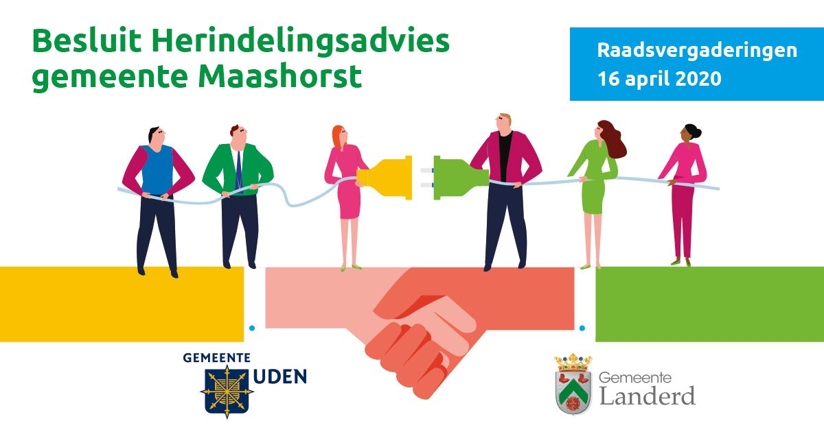 Op 16 april 2020 besluiten de gemeenteraden van Landerd en van Uden over het Herindelingsadvies gemeente Maashorst. Een belangrijk besluit. Je kunt deze digitale raadsvergaderingen live volgen. Alles weten over dit besluit en deze vergaderingen? Bekijk bit.ly/2JOaoIF
