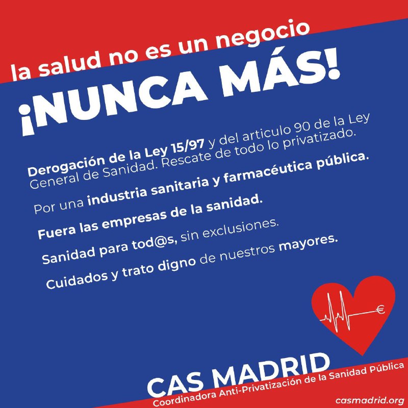CGT's tweet photo. Desde CGT nos sumamos a esta iniciativa para exigir la derogación de la ley 15/97 y medidas efectivas que garanticen una #SanidadPública para todas las personas. 

#XLoPúblico, ¡basta de expolios! https://t.co/waqiiPvkJC
