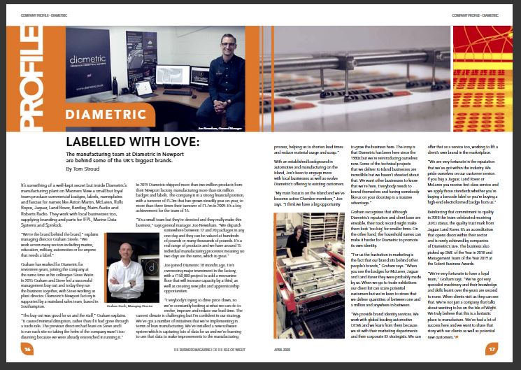 Diametrictech's tweet photo. We are so pleased to be featured in the Island Business Magazine! Look out for our article on page 16 and 17 of this months issue! #DiametricTech #Labelledwithlove @iwchamber https://t.co/dJYozeeRU9 https://t.co/HwES0QRijn