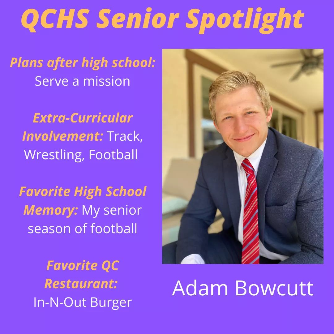 qcusd's tweet photo. SENIOR SPOTLIGHT: We would like to introduce you to the Queen Creek High School Class of 2020. Help us congratulate Adam Bowcuttt! #QCLeads #2020strong https://t.co/3m5NjwgDIW
