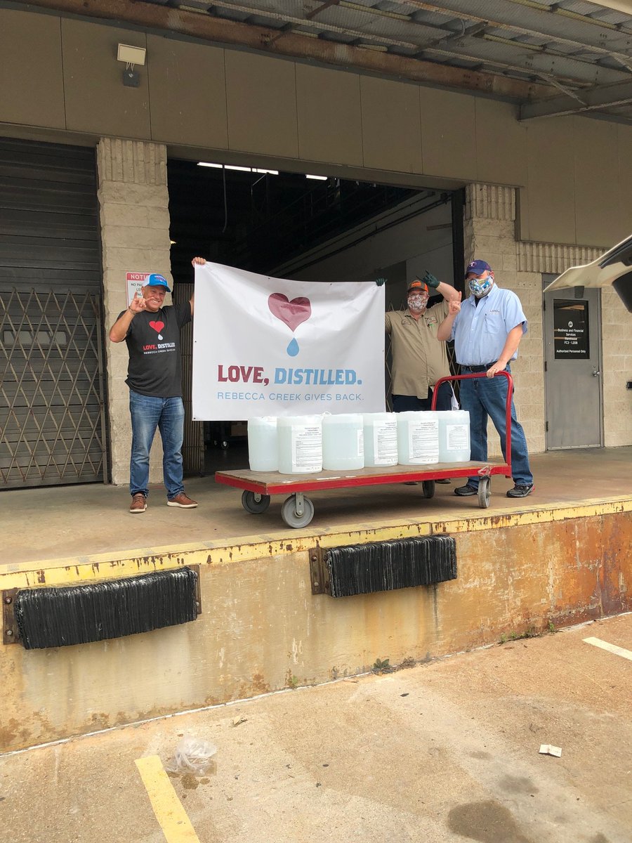 UTAustinOEM's tweet photo. We want to send a Texas-sized thank you to @enchantedrockvodka and @texasrangerwhiskey for the generous donation of hand sanitizer for our healthcare workers and technical staff fighting COVID-19 with their service and research.  #UTReady https://t.co/M3cHxddtOs