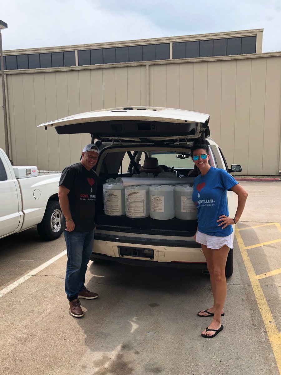 UTAustinOEM's tweet photo. We want to send a Texas-sized thank you to @enchantedrockvodka and @texasrangerwhiskey for the generous donation of hand sanitizer for our healthcare workers and technical staff fighting COVID-19 with their service and research.  #UTReady https://t.co/M3cHxddtOs