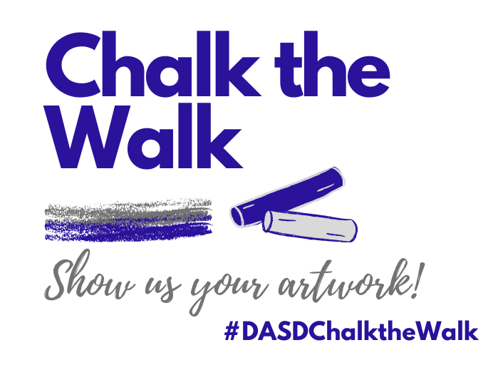 DallastownSD's tweet photo. We want to see your artwork! Hopefully everyone will be able to spend some time outside this weekend. Share with us your artwork with us using the hashtag #DASDChalktheWalk https://t.co/FChVw62sfU