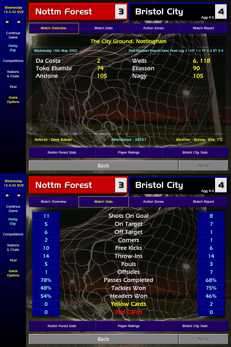Season 1 - Season over and a successful first derby ! We beat the rival twice and finished ahead of him in the standings. We were knocked out of the play-offs after a crazy 2d leg against Bristol City. I& #39;m gonna look for another club that has a derby on my list.   #CM0102   #DerbyDay