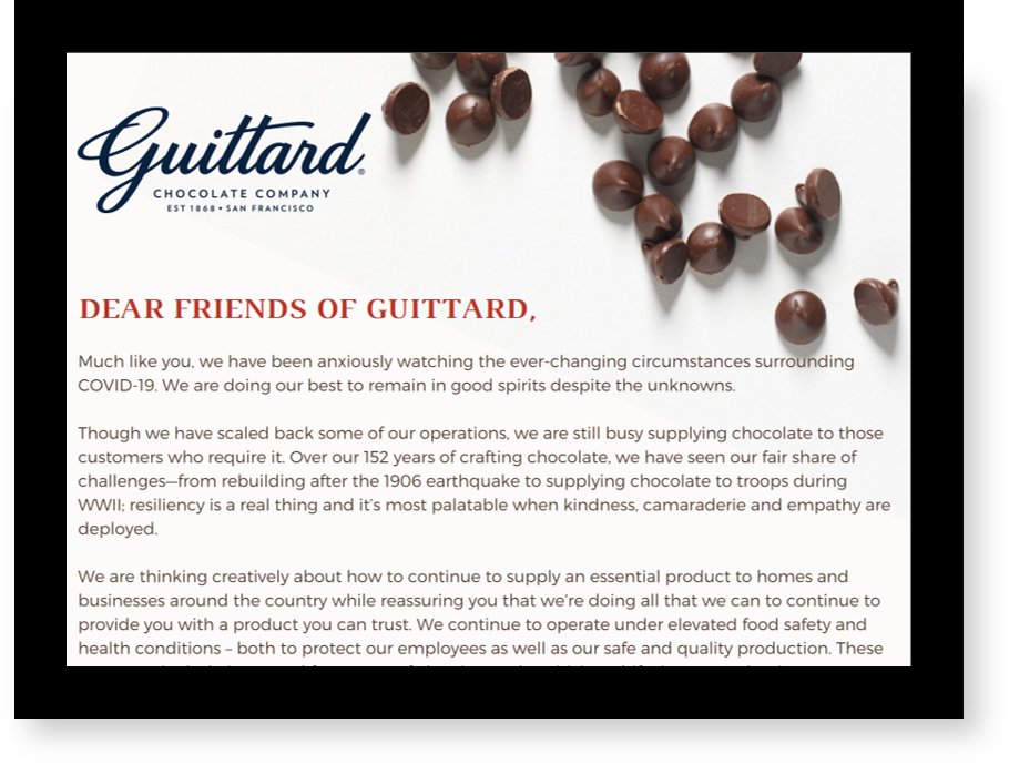 Rick Scobey (@rickscobey) on Twitter photo Great letter from <a href="/GuittardChoco/">Guittard Chocolate</a> on COVID, reflecting 152 years of experience: "resiliency is a real thing and it’s most palatable when kindness, camaraderie and empathy are deployed." guittard.com/assets/images/… Great letter from <a href="/GuittardChoco/">Guittard Chocolate</a> on COVID, reflecting 152 years of experience: "resiliency is a real thing and it’s most palatable when kindness, camaraderie and empathy are deployed." guittard.com/assets/images/…
