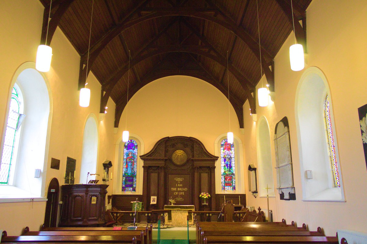 plain on the outside, the interior is beautiful & filled with historical relics & memorabilia. The carved altarpiece, at the back bears the Hebrew Name of God. The original inscription “This do in Remembrance of Me” was later changed to the present “I am the Bread of Life”. (3/7)