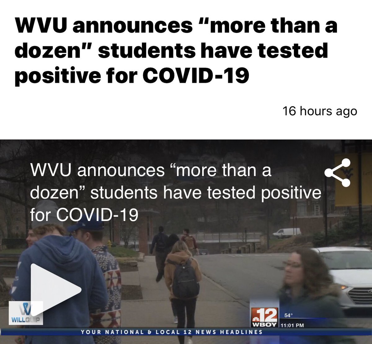 Wow #COIVD19 hits wvu!!
#wvu #wvucrushes