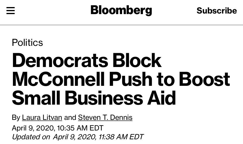 @Bloomberg changed their headline to protect the Democrats.They don’t want you to know that Democrats are using workers losing their paychecks as leverage.