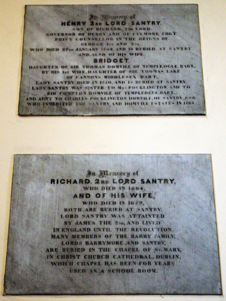 windows are from the “An Túr Gloine” studio. A 4th window, similar to those in the Rotunda Hospital chapel, commemorates Lady Helena Domville, who redesigned Santry as a Swiss Village! There are numerous plaques dedicated to the Santry & Domvile family, who are buried here. (5/7)