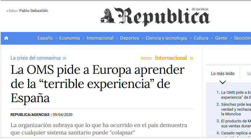 ramoncotarelo's tweet photo. "El vicepresidente segundo presume de que la OMS esté "poniendo como referente" a España en la lucha contra el coronavirus."
https://t.co/sVtBfTTg87

Aquest idiot és Vicepresident del govern espanyol. https://t.co/H8F1uvtztM