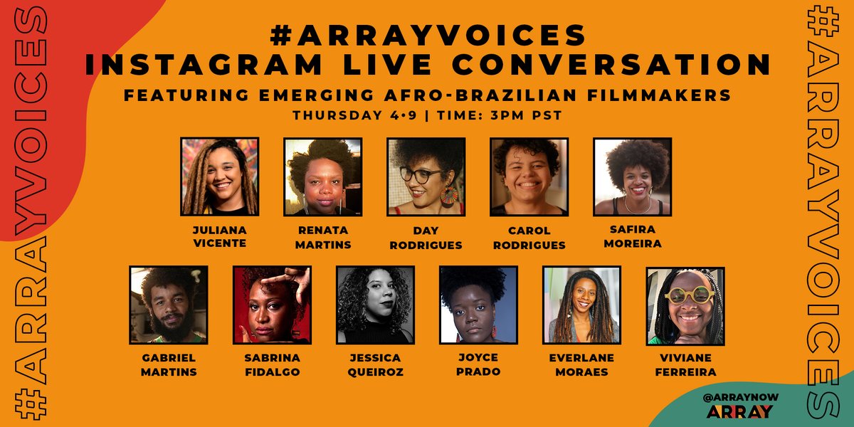 Our friends at @ARRAYNow have tapped emerging Afro-Brazilian filmmakers for their latest #ARRAYVoices IG Live conversation to discuss their experiences working in Brazil and their creative journeys. Tune into ARRAY's IG Live tonight at 3 pm PT/6 pm ET for a dynamic conversation.