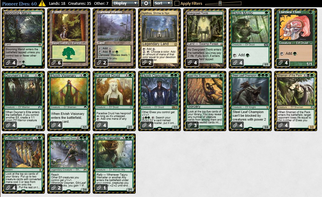 Thinking a lot about  #MTGPioneer Elves again with the unveiling of Lead the Stampede being reprinted in  #MTGIKO. I genuinely think this will help the deck towards being a contender. Going to be brainstorming some stuff a bit more around release.