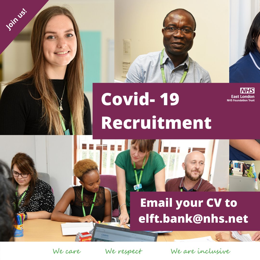 NHS_ELFT's tweet image. A ‘we need you’ call has been issued for people who can work in temporary roles to help us during the #covid- 19 crisis. Flexible and short-term work is available across our community health and #mentalhealth services in #City &amp;amp; #Hackney.  - bit.ly/3c2CjAy