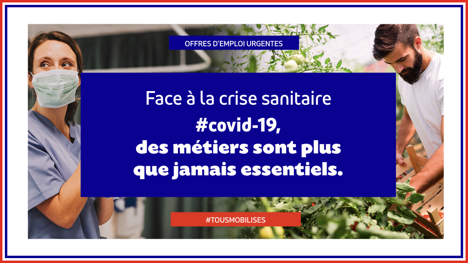 #COVID19 | + de 12 000 offres d'emploi disponibles sur la plateforme MobilisationEmploi.

🔍Vous êtes actuellement sans activité et vous souhaitez rejoindre et soutenir les salariés des secteurs qui ont besoin de renfort en main d’oeuvre ?

Postulez 👉mobilisationemploi.gouv.fr