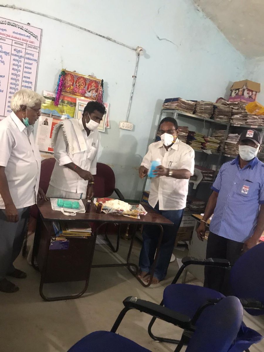 HpclBangalore's tweet photo. We have to defeat the common enemy COVID 19 together!! Distribution of Masks, Hand Sanitizers and hand gloves to all panchayat offices in Sira Taluk , tumkur District by HPCL Retail outlet M/s Geergee Ss..@hpcl_retail @HPCL @HPCL https://t.co/EZON64A6ZX