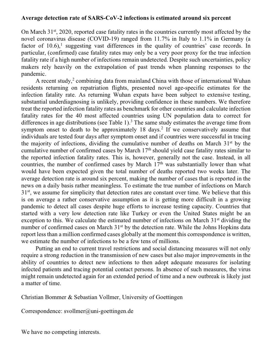 This is why we need to scale up testing: “On average only 6% of actual SARS-CoV-2 infections detected worldwide” https://bit.ly/2RpTaoY 