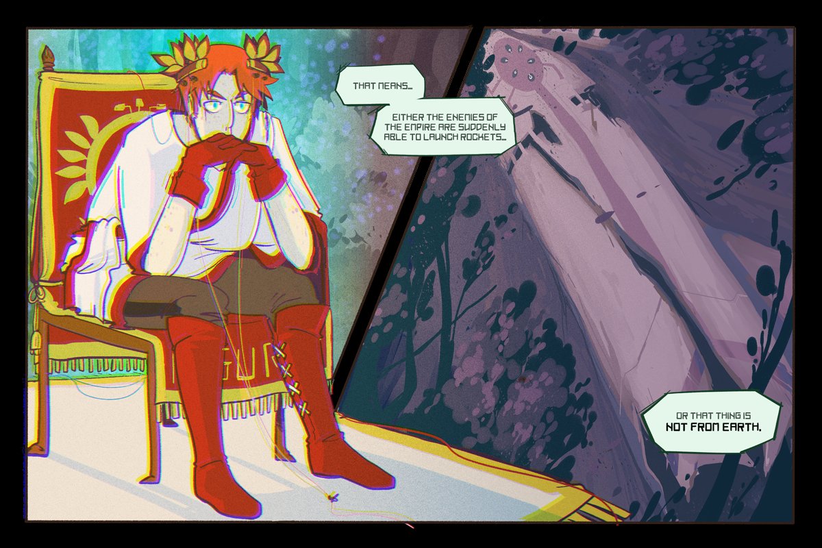 O Sarilho starts in media res, as a team is looking over the remains of a crashed ancient satellite trying to figure out what exactly they are looking at... I mean, there's a satellite alright but something else crashed down with it #MeetTheWebcomic  #sarilho