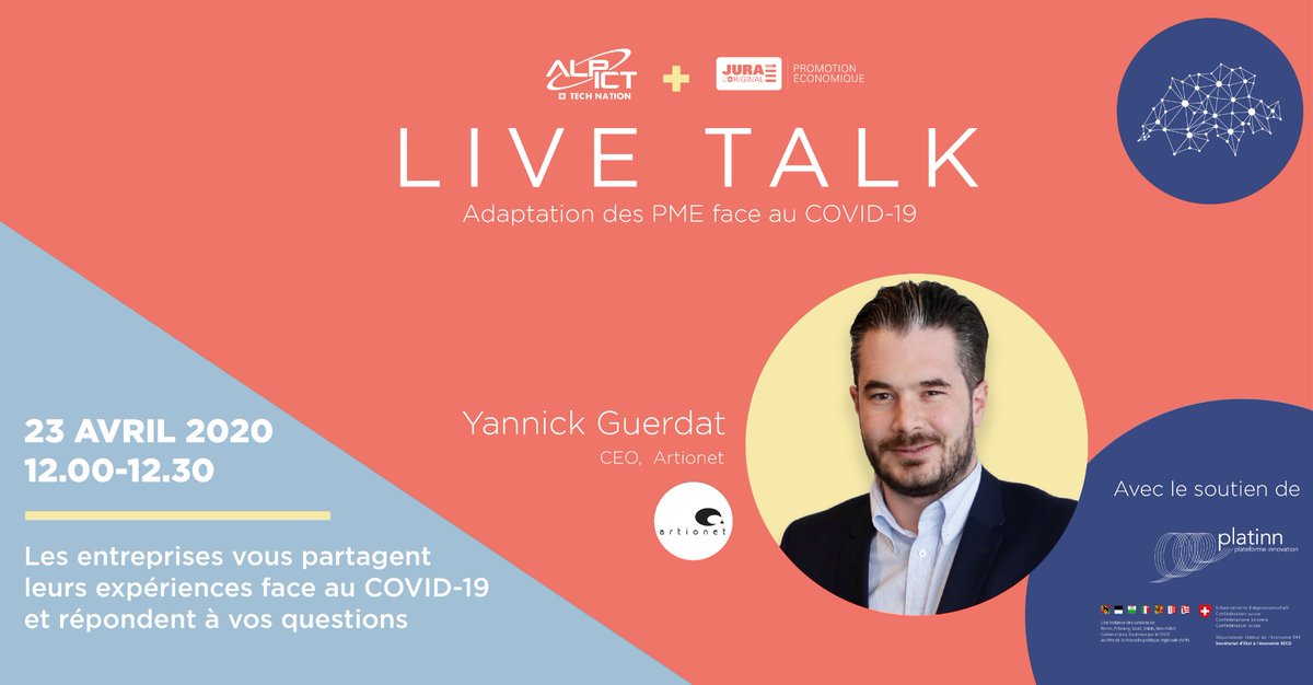 yguerdat's tweet photo. Je vous donne rendez-vous pour un #LiveTalk spécial #CoronaVirus et ses impact dans les entreprises du #Digital en coopération avec @Alpict et @CantonduJura le 23 avril prochain. Inscription gratuite sur https://t.co/GD3NlEl5Ja
 
#DigitalTransformation #Covid19 #DigitalIndustry https://t.co/h2bnEDpm7h