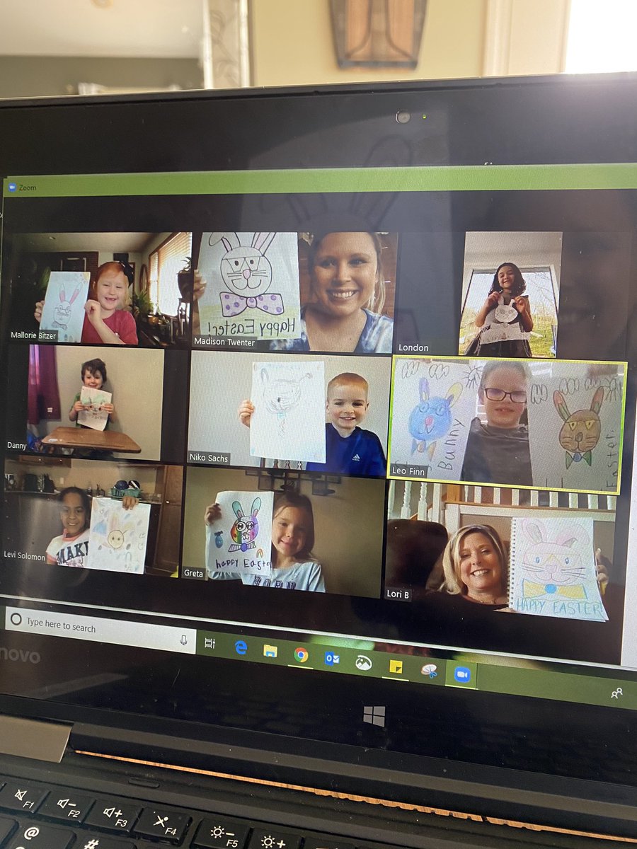 MissTwenter's tweet photo. During our zoom meeting we did a directed drawing of the Easter bunny!! They LOVED it! 🐰 #ParkHillProud https://t.co/gNoomIp7Ca
