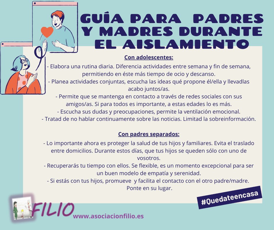 Seguimos dando respuesta a vuestras consultas, dudas y preocupaciones. 
Como siempre, estamos junto a las familias, y nuestros jóvenes, ahora desde la terapia online.
Contad con nosotros.
#TodoVaASalirBien