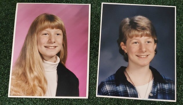 PROFE127's tweet photo. Also this.. not sure which is worse. The blazer turtleneck combo on the left, or the haircut on the right! 😂 #HMSTogether #HCSDConnects #ThrowbackThursday https://t.co/aKTzLfZT0H