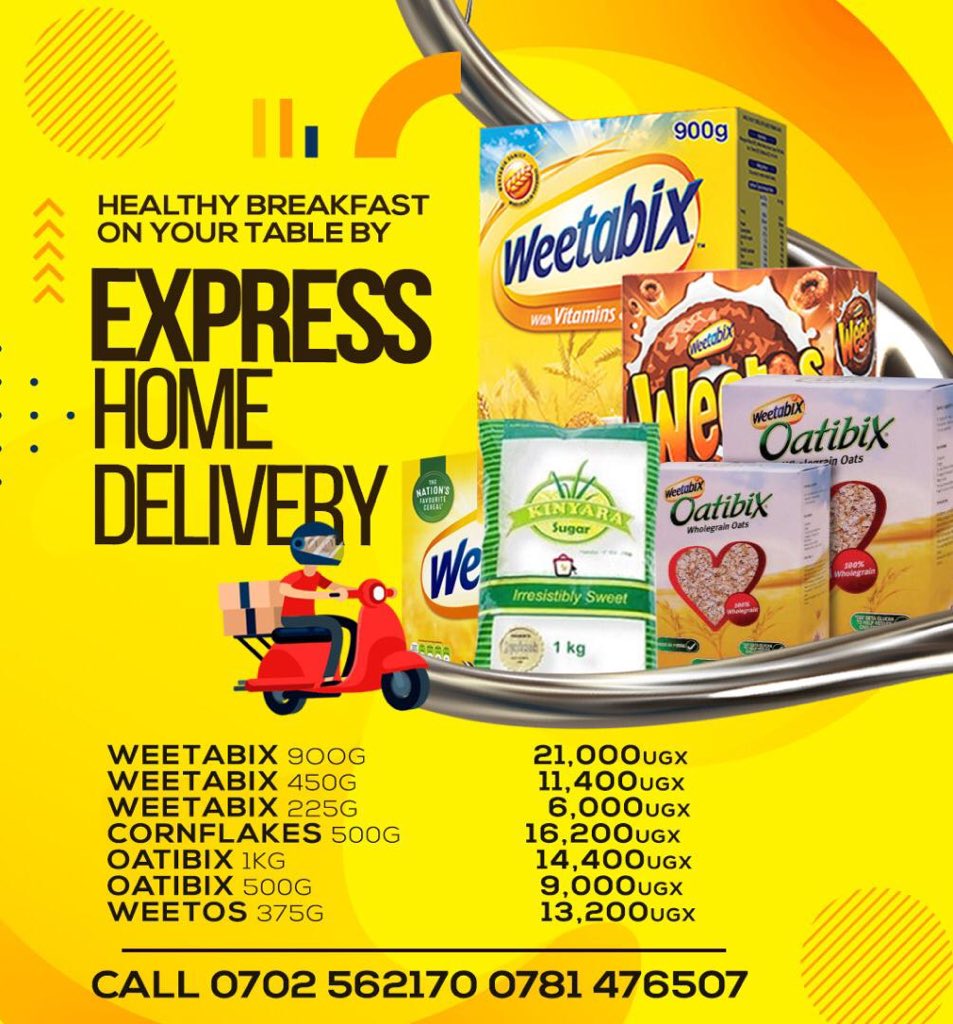PrinceRaymondHD's tweet photo. It’s a healthy measure to stay home and stay safe 
While your staying home you can have yourself a healthy breakfast on your table every morning during this #COVID19UG 
#ExpressHomeDelivery is here to serve you better https://t.co/LbN1Y2pvND