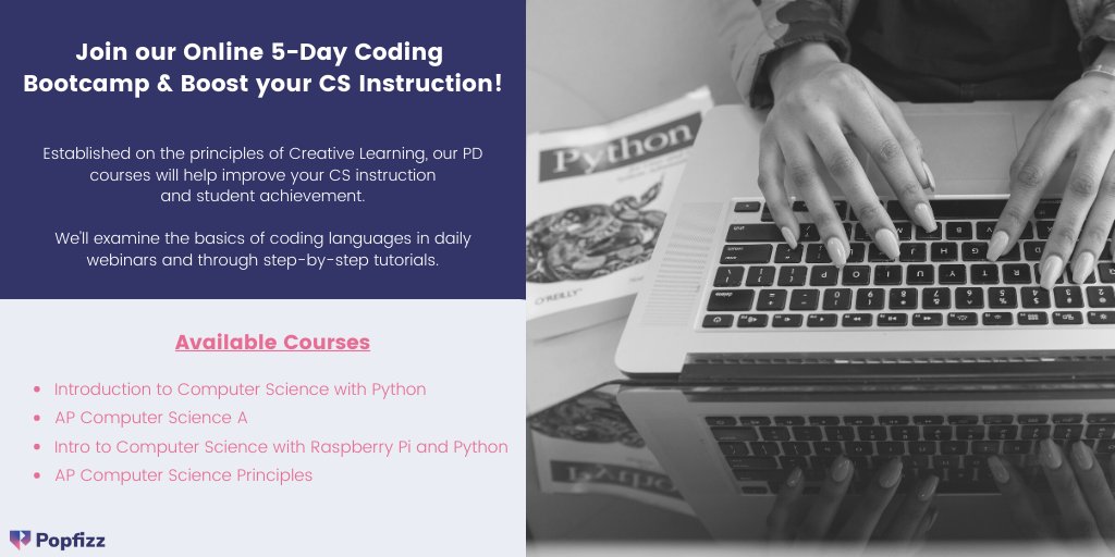 CS EDUCATORS: Join one of our Online 5-Day Coding Bootcamps on 4/13 or 4/27! 

View Subjects: bit.ly/2y58lgr

#CSed #TEACHers #OnlineLearning #EdChat #EdTech #STEM #STEMed #TeachFromHome #Coding #TEACHers #STEMfromHome #CSforAllTeachers #ComputerScience #CSTeachers
