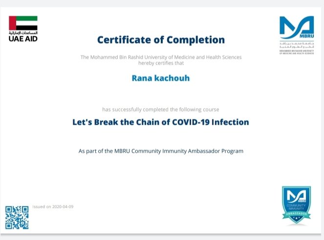 Proud of our school nurses Mrs. Maysaa and Mrs. Rana for completing an online course about the precautions from Coronavirus to help protect the community #COVIDー19
#MBRUCommunityImmunity