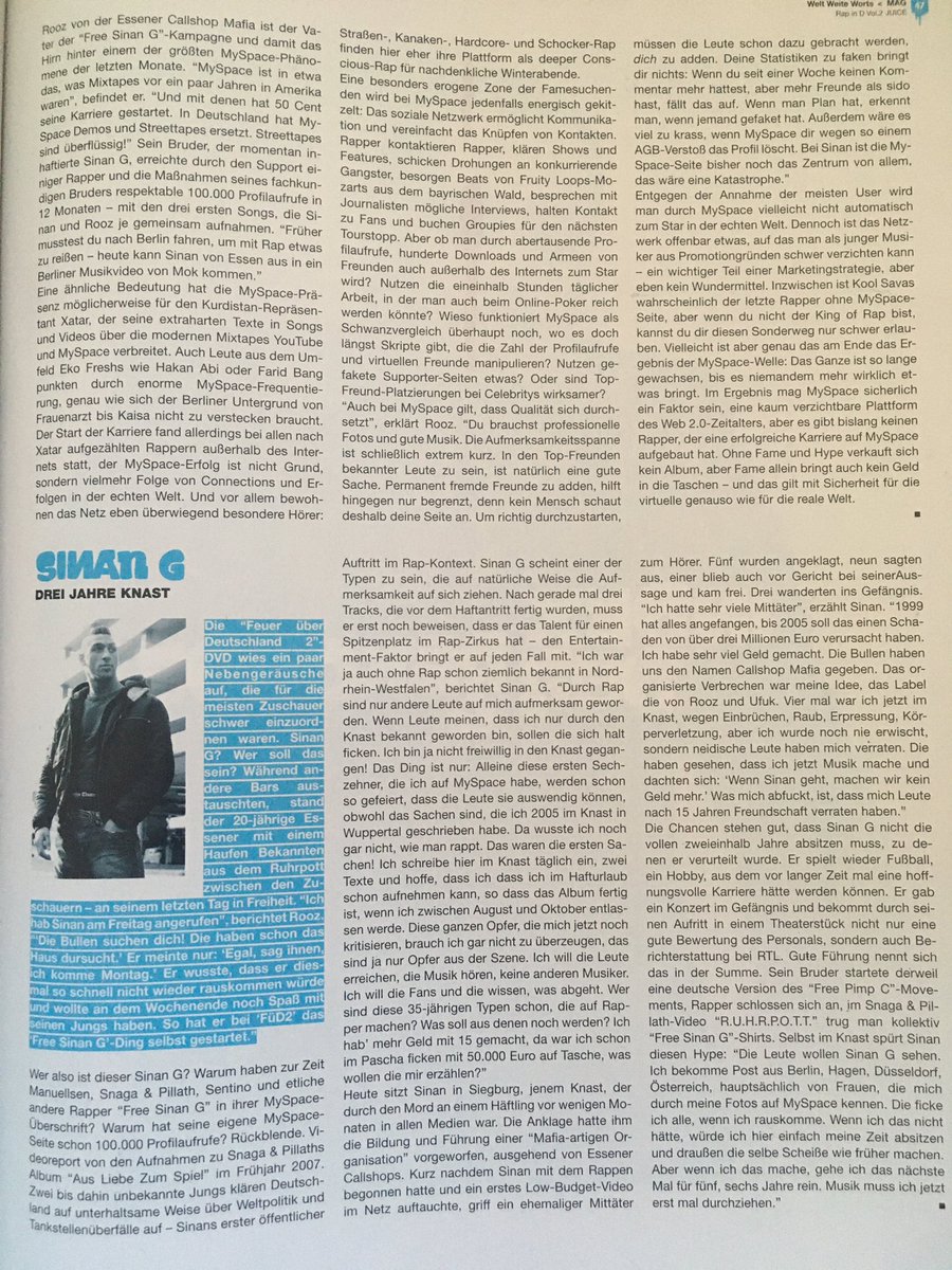 interessanter text von <a href="/ToxikKargoll/">ToxikKargoll</a> im <a href="/JuiceMagazin/">JUICE Magazin</a> über myspace, dem vorboten von social media u. die virale „free sinan g“ bewegung, die von <a href="/Roozlee/">R O O Z 💯</a> initiiert wurde