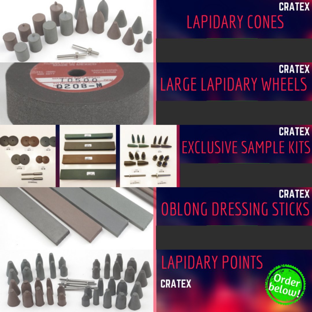 CRATEX Lapidary Cones, Large Lapidary Wheels, Exclusive Sample Kits, Oblong Dressing Sticks, Lapidary Points and much much more... Visit our website for more lapidary tools!