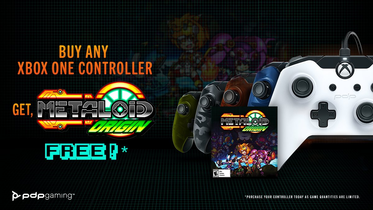 PDPgaming's tweet photo. While supplies last, you can get a free game code for #MetaloidOrigin with the purchase of a PDP Gaming #XboxOne Wired Controller. Learn more here: https://t.co/37uWKLnzxU. https://t.co/5Va0rkj4rN